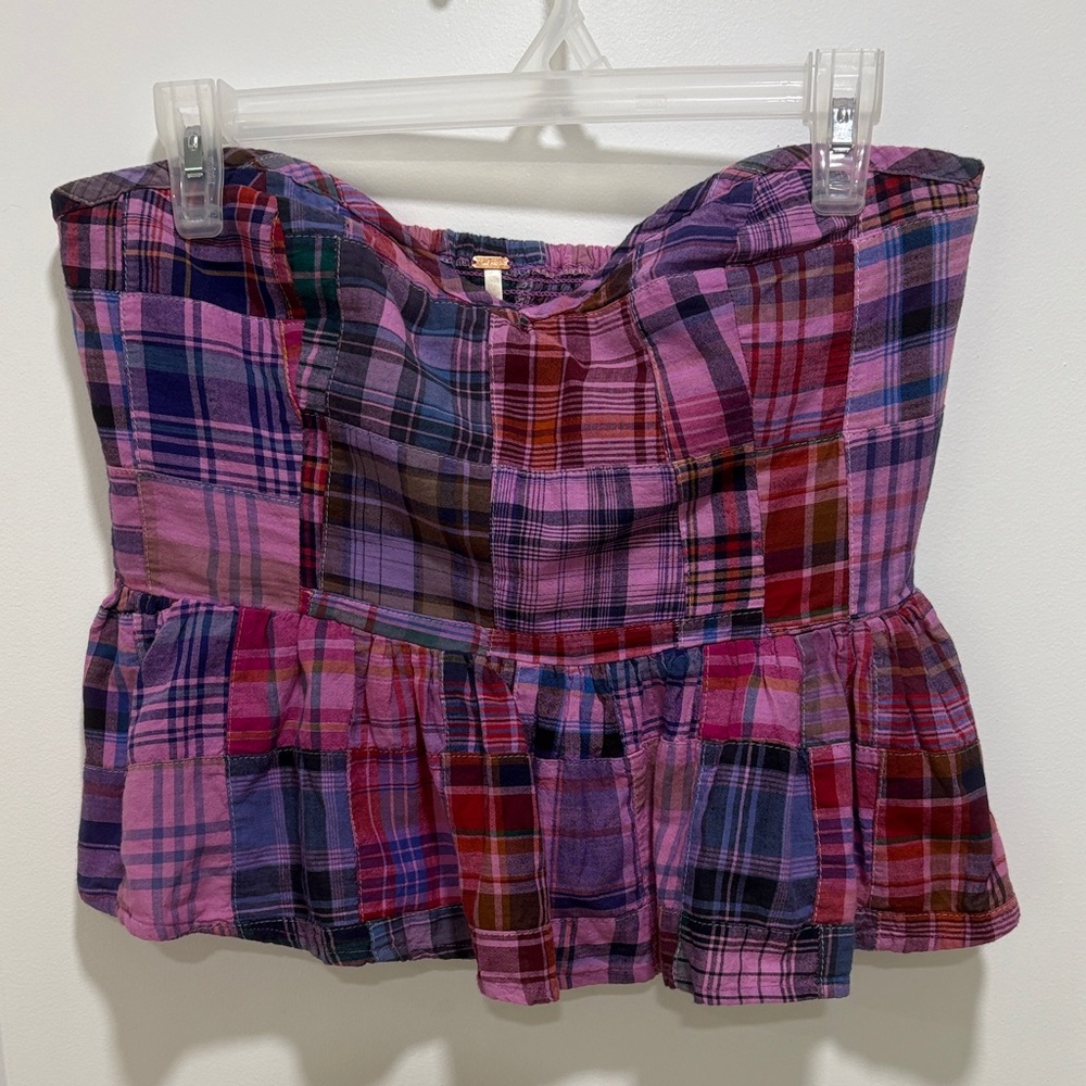 Free People Multicolor Plaid Strapless Top